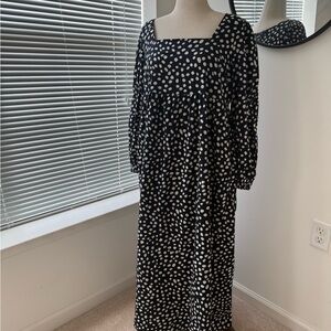 Who What Wear Black and White Polka Dot Long Sleeve Dress